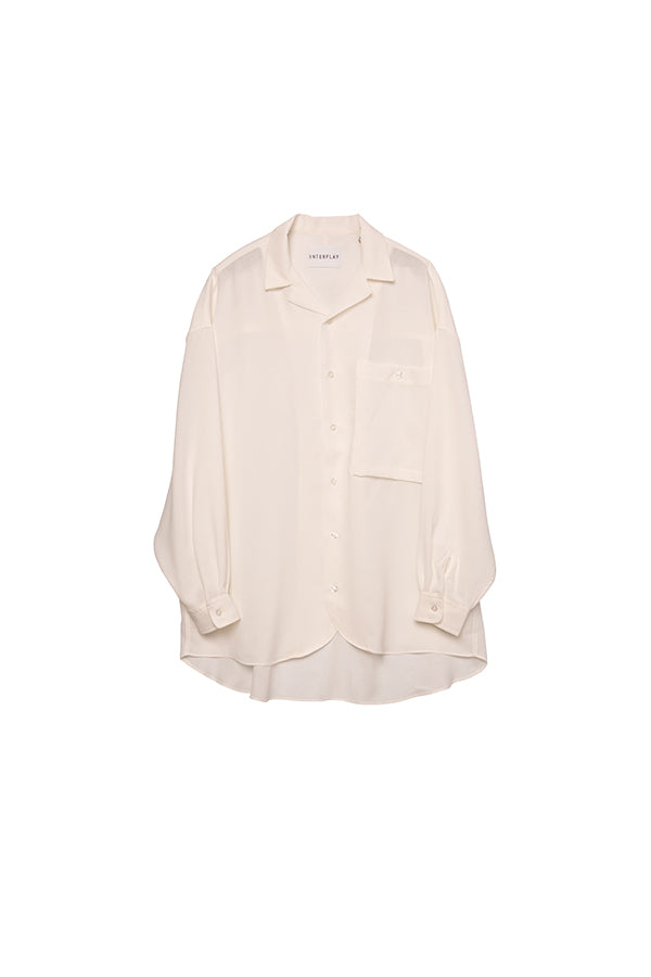 【INTERPLAY】Open Collar Over Size Shirt 【2：Solid】 -WHITE- (UNISEX) 623580017-01