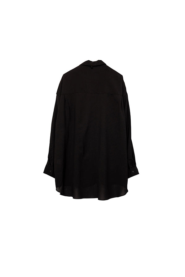 【INTERPLAY】Open Collar Over Size Shirt 【2：Solid】 -BLACK- (UNISEX) 623580017-19