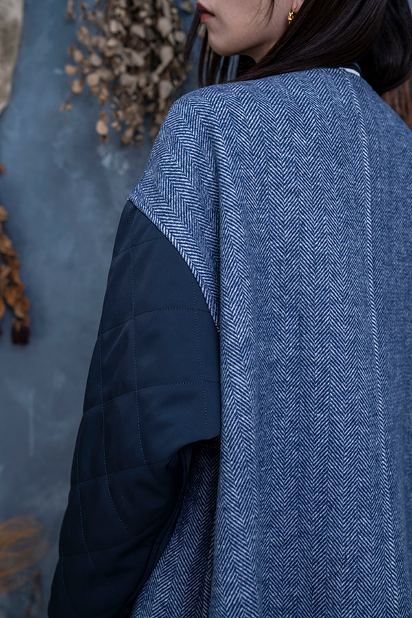 【Nora Lily】 Quilting Sleeve Collar-less Blouson(UNISEX)-BLUE x NAVY-223542053-92