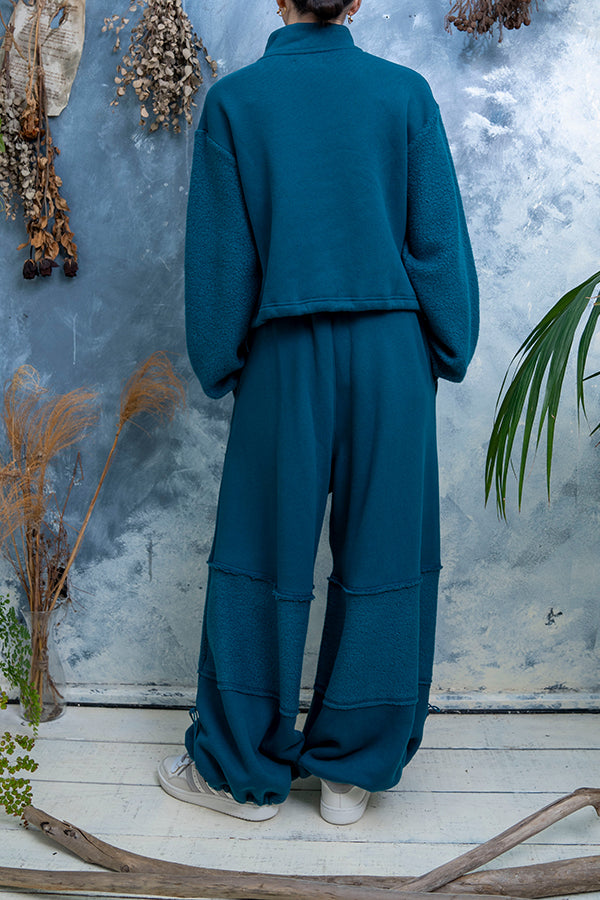 【Nora Lily】 Wide Silhouette Blocking Sweat Pants(UNISEX)-Blue GREEN-223560039-22