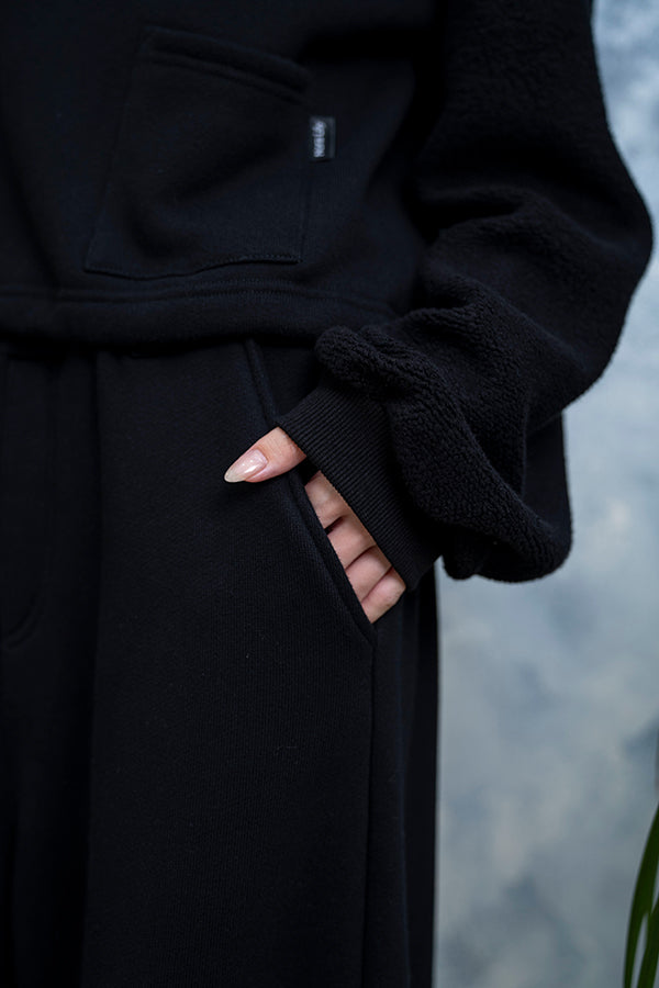 【Nora Lily】 Wide Silhouette Blocking Sweat Pants(UNISEX)-BLACK-223560039-19
