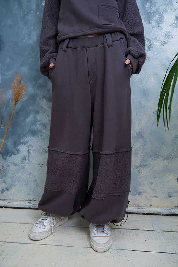 【Nora Lily】 Wide Silhouette Blocking Sweat Pants(UNISEX)-CHARCOAL-223560039-12