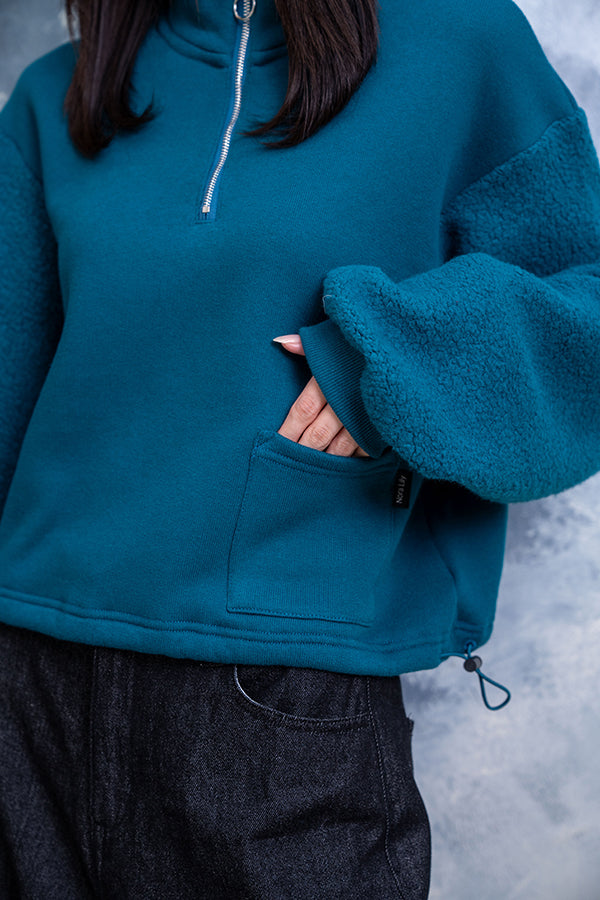 【Nora Lily】 Moc Neck Warm Half Zip Pull Over Sweat(UNISEX)-Blue GREEN-223580062-22