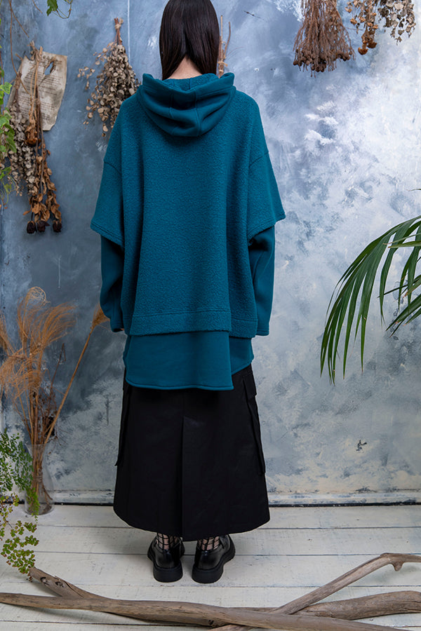 【Nora Lily】 Layered Warm Hooded Pull Over Sweat(UNISEX)-Blue GREEN-223580063-22