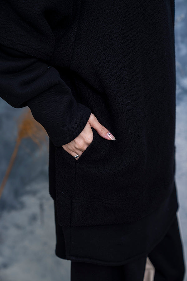 【Nora Lily】 Layered Warm Hooded Pull Over Sweat(UNISEX)-BLACK-223580063-19