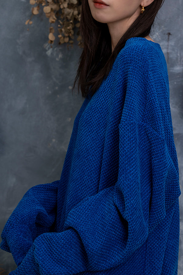 【Nora Lily】 Mall Yarn V Neck Pull Over(UNISEX)-BLUE-223580064-92