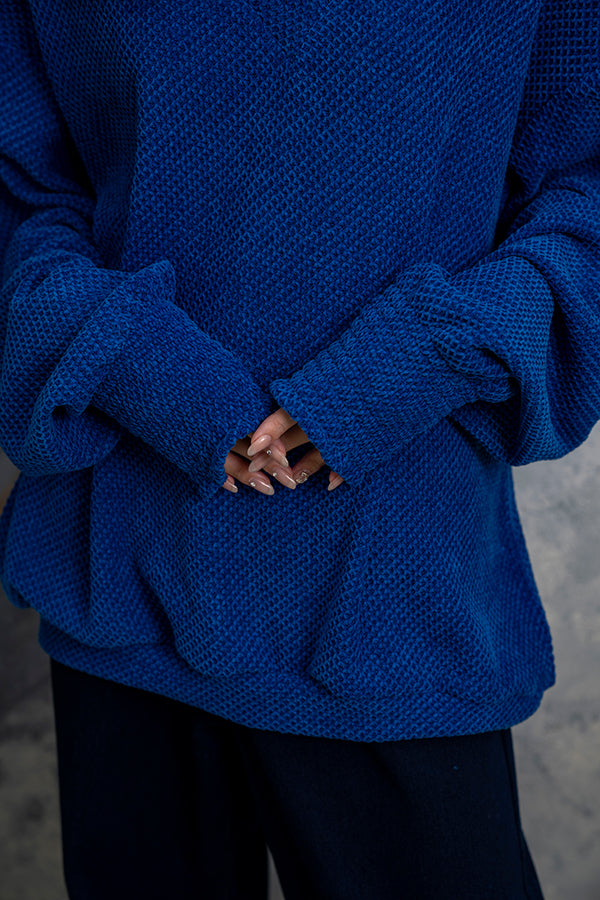【Nora Lily】 Mall Yarn V Neck Pull Over(UNISEX)-BLUE-223580064-92