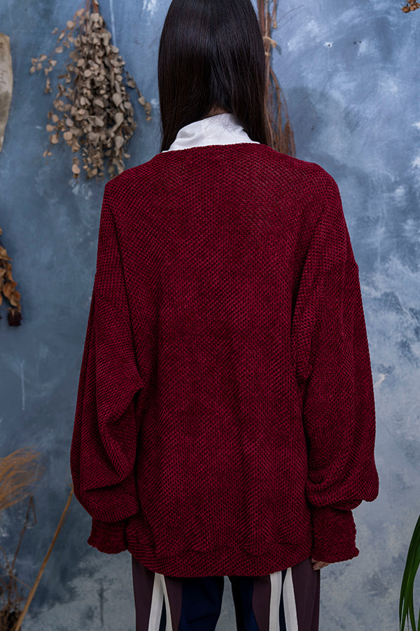 【Nora Lily】 Mall Yarn V Neck Pull Over(UNISEX)-BORDEAUX-223580064-69