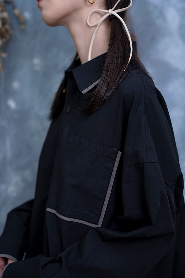 【Nora Lily】 Bi-Color Wide Shirt(UNISEX)-BLACK x Charcoal-223580066-19