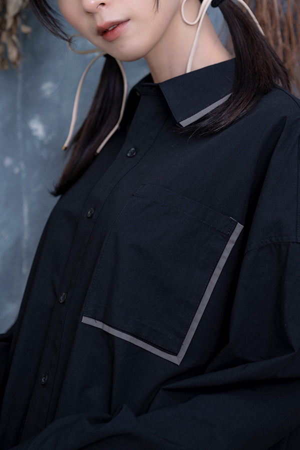 【Nora Lily】 Bi-Color Wide Shirt(UNISEX)-BLACK x Charcoal-223580066-19