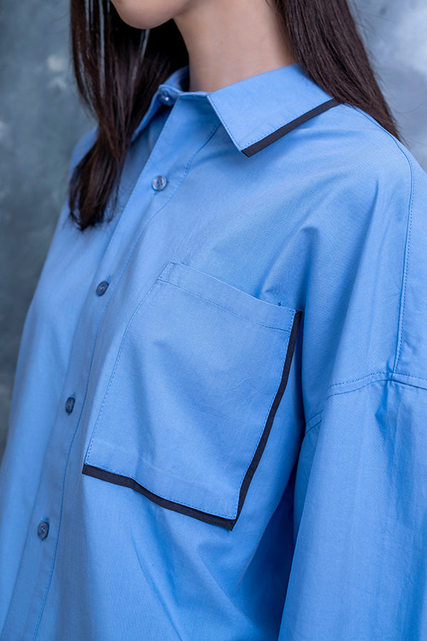 【Nora Lily】 Bi-Color Wide Shirt(UNISEX)-SAX x Navy-223580066-90