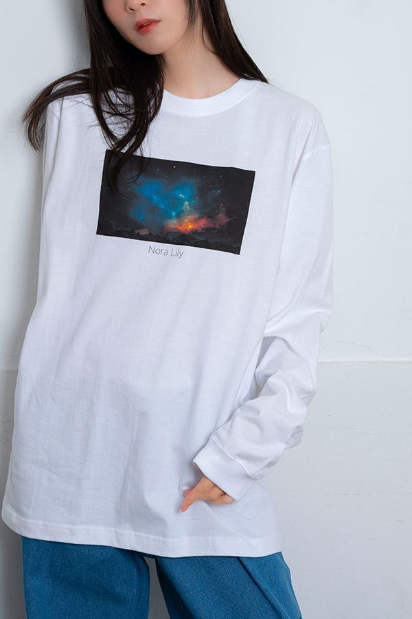 【Nora Lily】 Stardust Voyage Long Sleeve T-Shirt(UNISEX)-WHITE-224120001-01