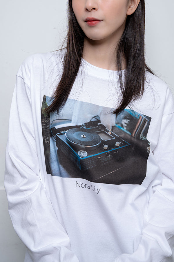 【Nora Lily】 Vinyl Groove Long Sleeve T-Shirt(UNISEX)-WHITE-224120003-01