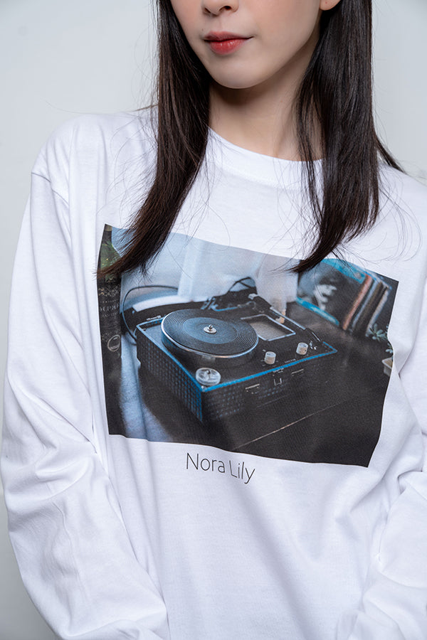 【Nora Lily】 Vinyl Groove Long Sleeve T-Shirt(UNISEX)-WHITE-224120003-01