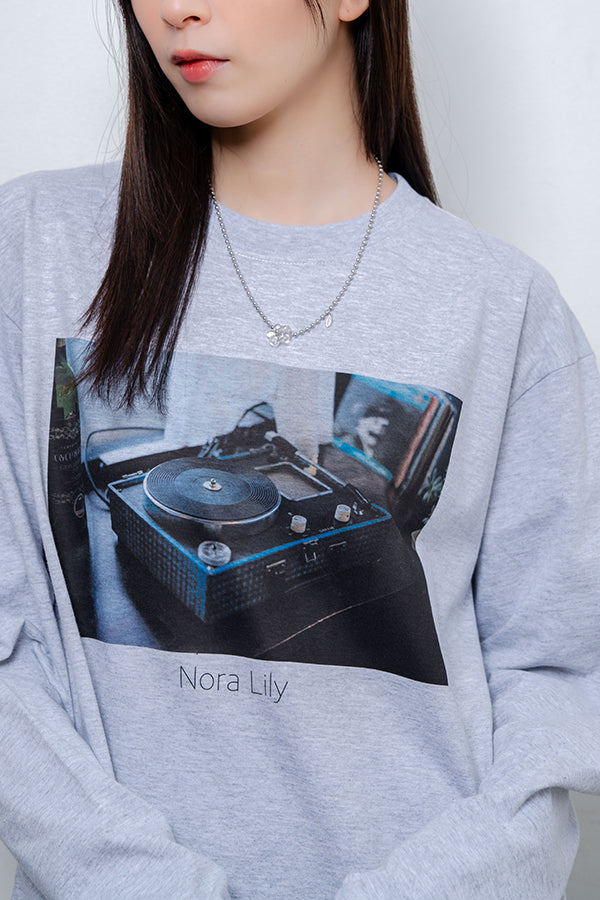 【Nora Lily】 Vinyl Groove Long Sleeve T-Shirt(UNISEX)-Ash GREY-224120003-11