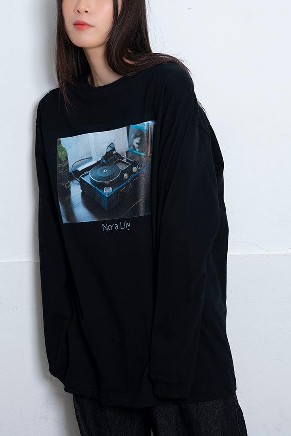 【Nora Lily】 Vinyl Groove Long Sleeve T-Shirt(UNISEX)-BLACK-224120003-19