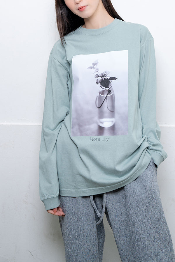 【Nora Lily】 Botanical Dream Long Sleeve T-Shirt(UNISEX)-Smoky GREEN-224120004-21