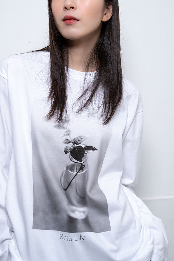 【Nora Lily】 Botanical Dream Long Sleeve T-Shirt(UNISEX)-WHITE-224120004-01