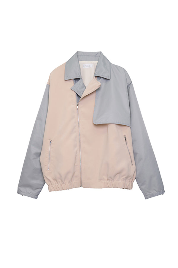 【Nora Lily】 Bi-Color Riders Jacket(UNISEX)-Pink BEIGE x Grey-224142069-50