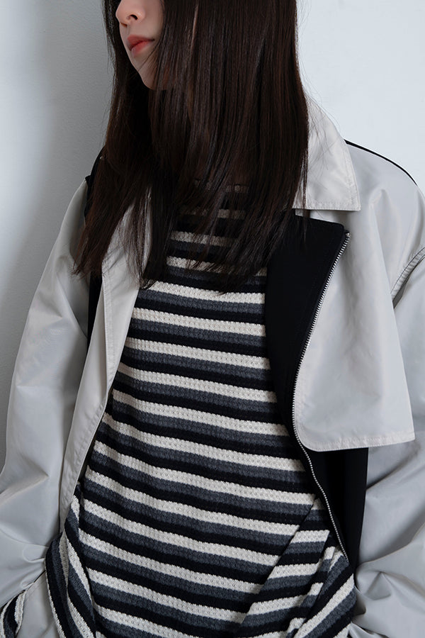 【Nora Lily】 Bi-Color Riders Jacket(UNISEX)-BLACK x Light Grey-224142069-19