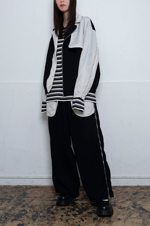 【Nora Lily】 Bi-Color Wide Pants(UNISEX)-BLACK x Light Grey-224160048-19