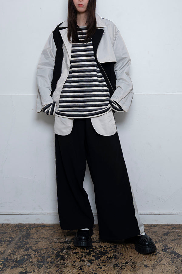 【Nora Lily】 Bi-Color Wide Pants(UNISEX)-BLACK x Light Grey-224160048-19