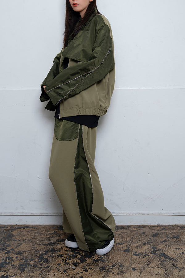 【Nora Lily】 Bi-Color Riders Jacket(UNISEX)-Light GREEN x Khaki-224142069-21