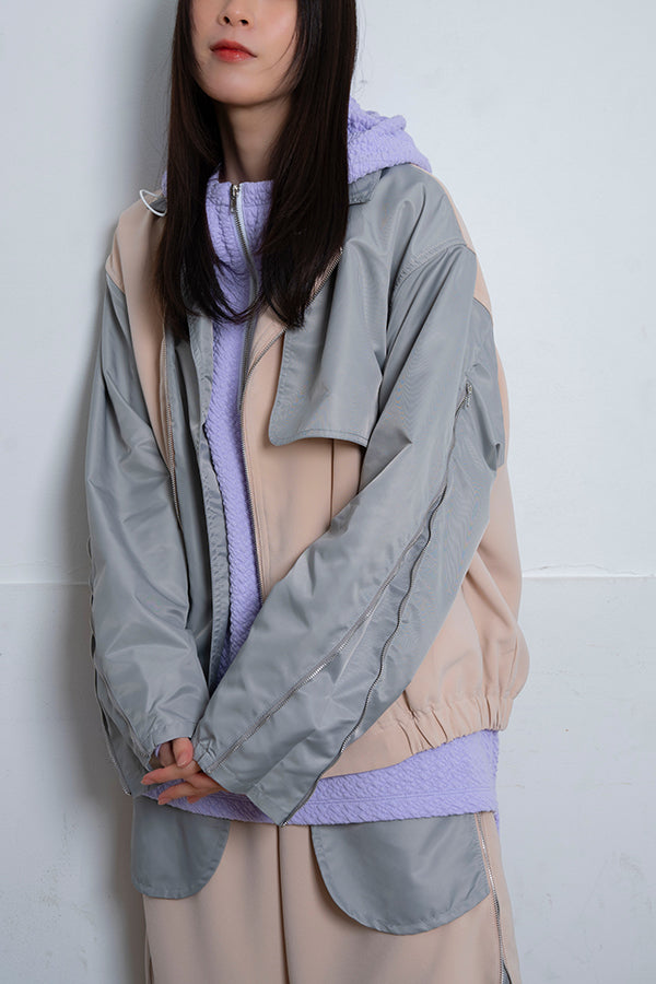 【Nora Lily】 Bi-Color Riders Jacket(UNISEX)-Pink BEIGE x Grey-224142069-50