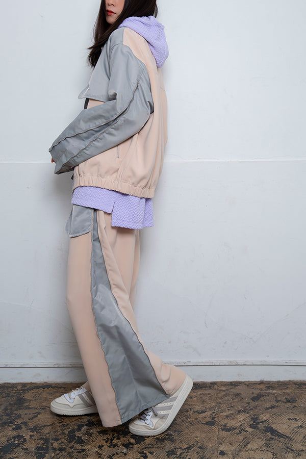 【Nora Lily】 Bi-Color Riders Jacket(UNISEX)-Pink BEIGE x Grey-224142069-50