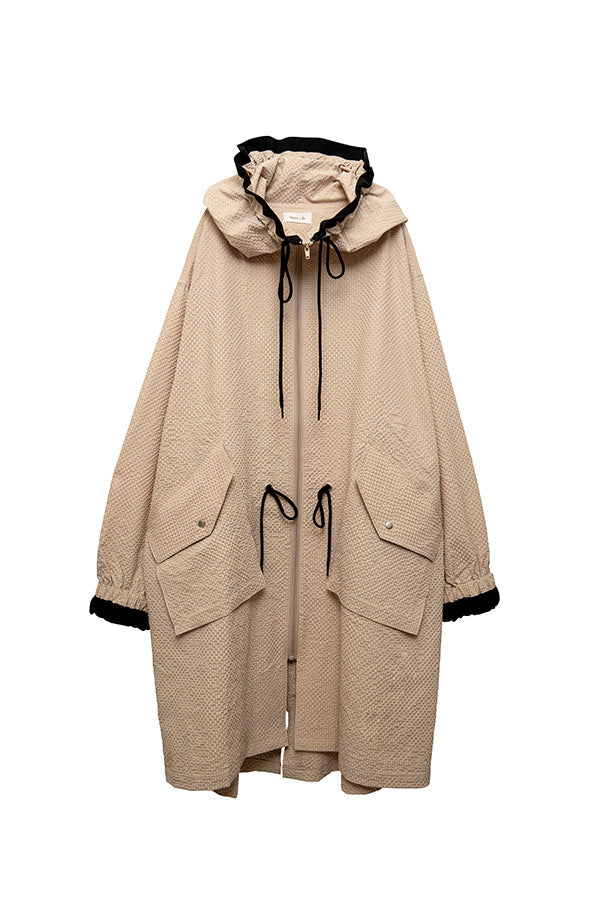 【Nora Lily】 Spring Hooded Coat(UNISEX)-Light BEIGE x Black-224142071-50