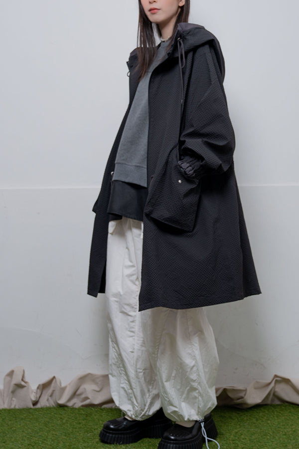 【Nora Lily】 Spring Hooded Coat(UNISEX)-BLACK x Charcoal-224142071-19