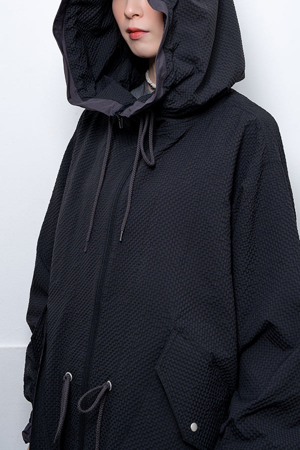 【Nora Lily】 Spring Hooded Coat(UNISEX)-BLACK x Charcoal-224142071-19