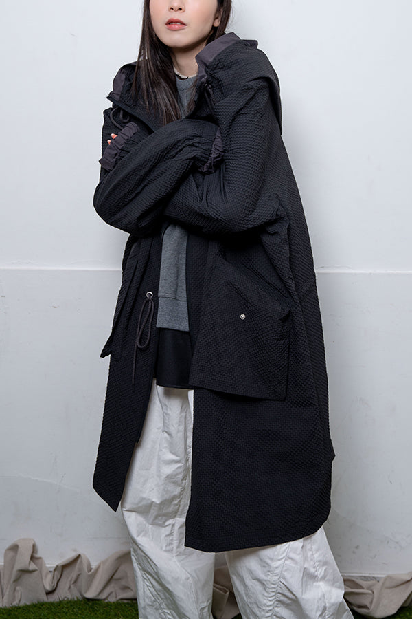 【Nora Lily】 Spring Hooded Coat(UNISEX)-BLACK x Charcoal-224142071-19