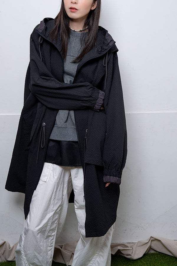 【Nora Lily】 Spring Hooded Coat(UNISEX)-BLACK x Charcoal-224142071-19