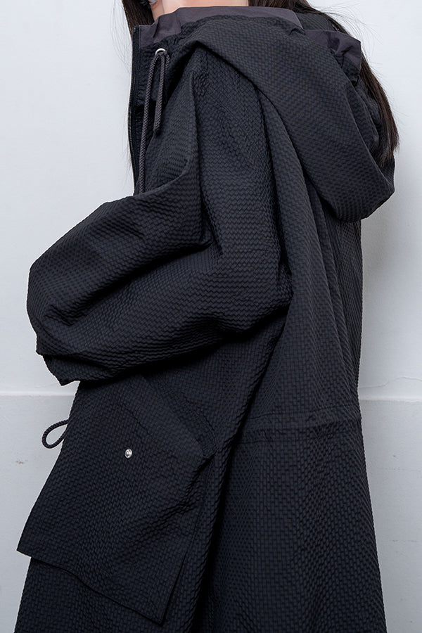 【Nora Lily】 Spring Hooded Coat(UNISEX)-BLACK x Charcoal-224142071-19