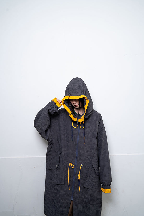 【Nora Lily】 Spring Hooded Coat(UNISEX)-CHARCOAL x Mustard-224142071-13