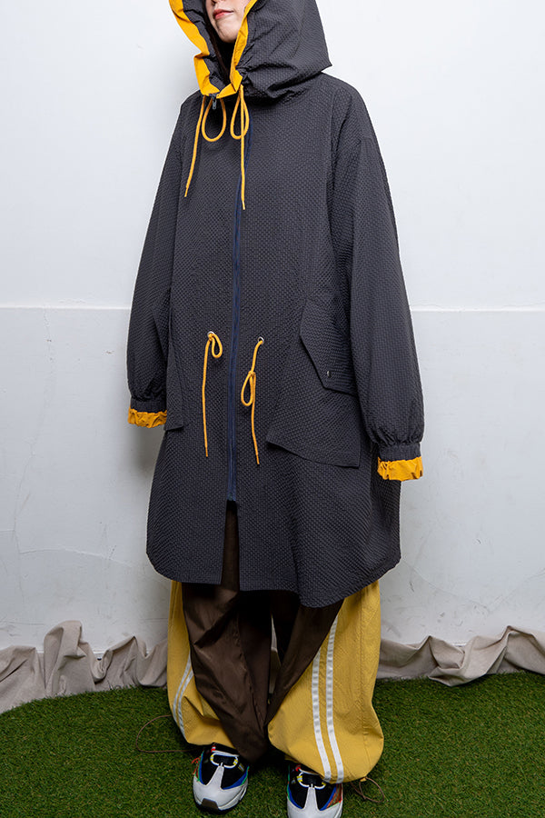 【Nora Lily】 Spring Hooded Coat(UNISEX)-CHARCOAL x Mustard-224142071-13