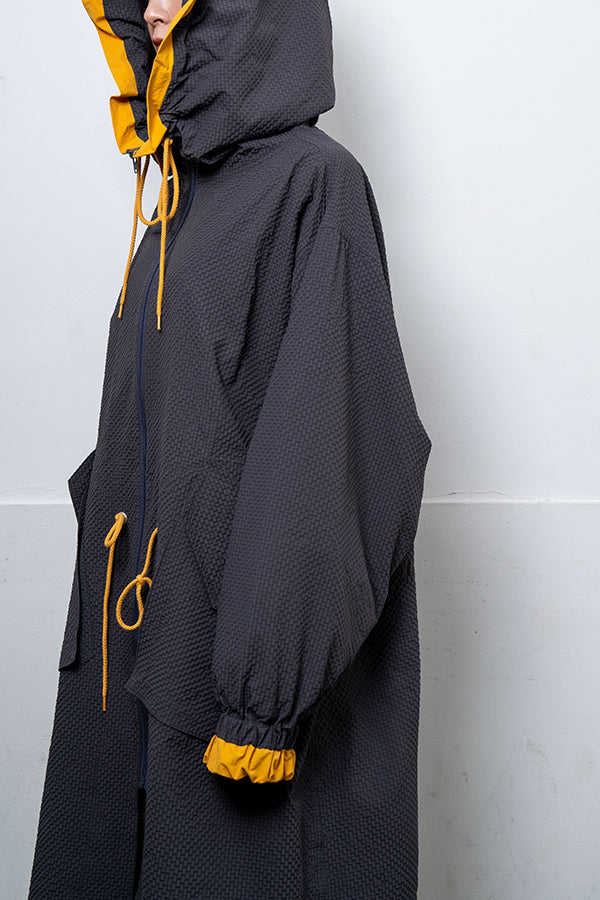 【Nora Lily】 Spring Hooded Coat(UNISEX)-CHARCOAL x Mustard-224142071-13