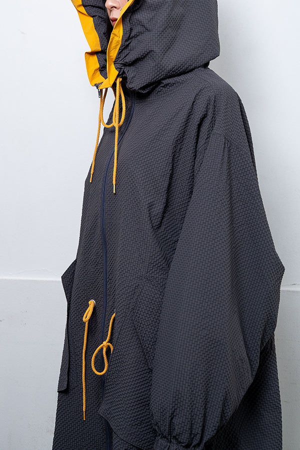 【Nora Lily】 Spring Hooded Coat(UNISEX)-CHARCOAL x Mustard-224142071-13