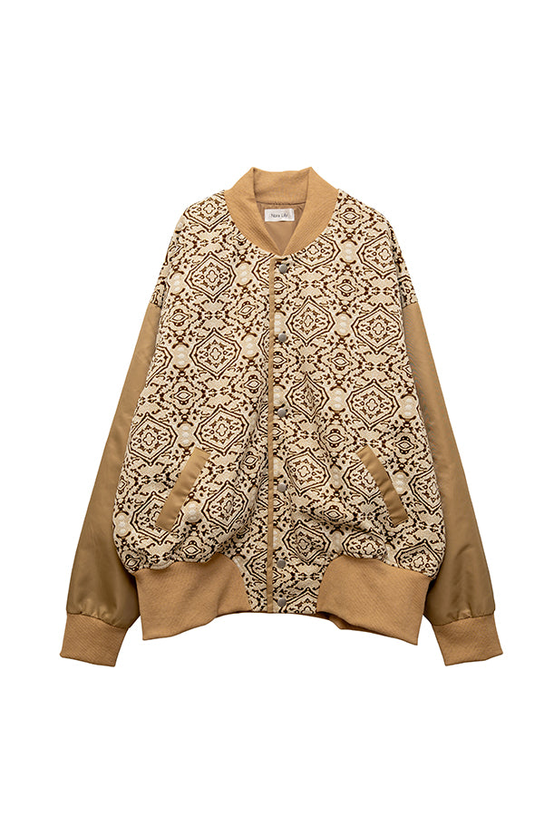 【Nora Lily】 Oriental Patterned Stadium Jumper(UNISEX)-BROWN-224142072-42