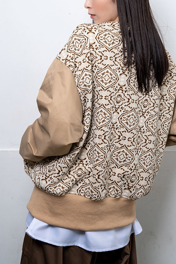 【Nora Lily】 Oriental Patterned Stadium Jumper(UNISEX)-BROWN-224142072-42