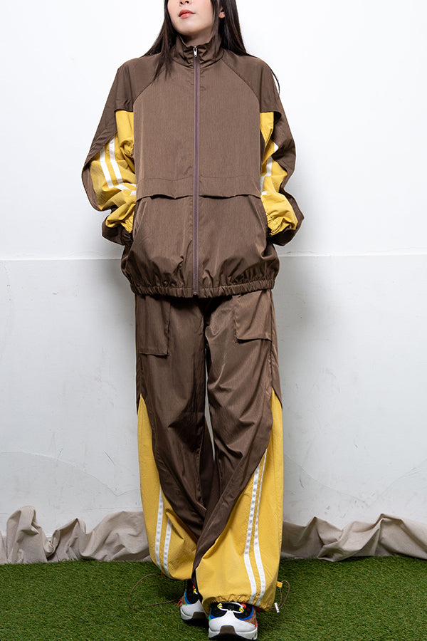 【Nora Lily】 Spring Track Pants(UNISEX)-BROWN x Mustard-224160041-42