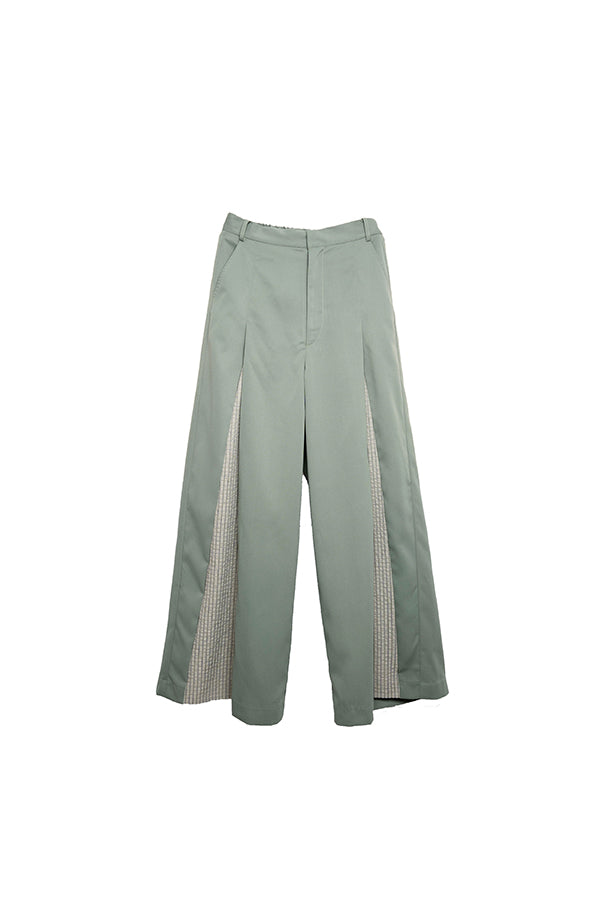 【Nora Lily】 2 material Tuck Drape Pants(UNISEX)-Light GREEN-224160043-21