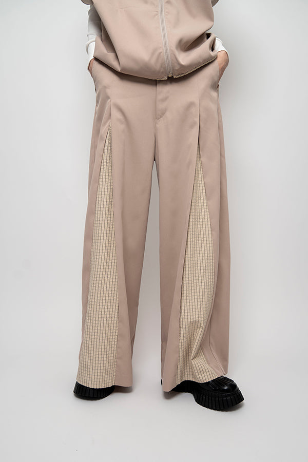 【Nora Lily】 2 material Tuck Drape Pants(UNISEX)-BEIGE-224160043-52