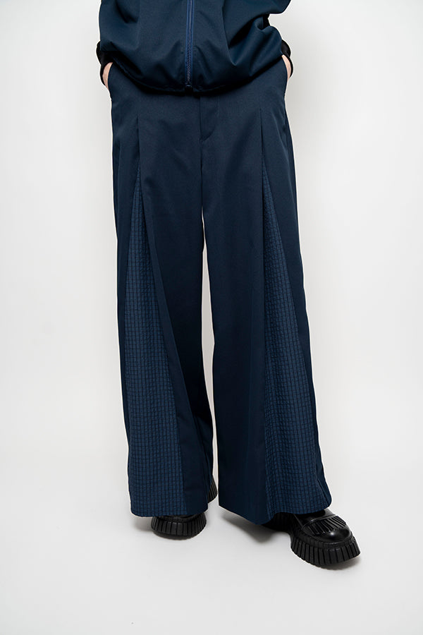 【Nora Lily】 2 material Tuck Drape Pants(UNISEX)-NAVY-224160043-93