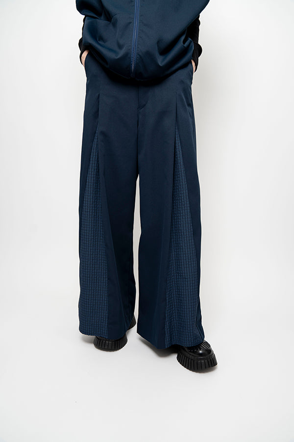 【Nora Lily】 2 material Tuck Drape Pants(UNISEX)-NAVY-224160043-93