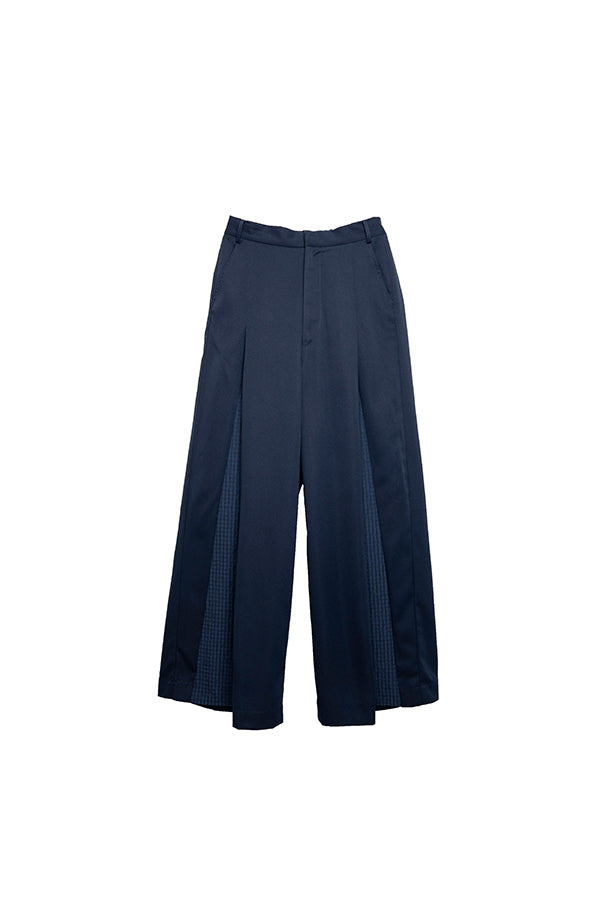 【Nora Lily】 2 material Tuck Drape Pants(UNISEX)-NAVY-224160043-93