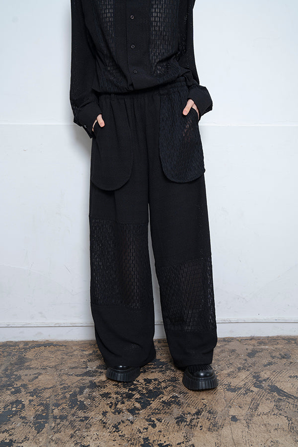 【Nora Lily】 Sheer Wide Pants(UNISEX)-BLACK-224160044-19