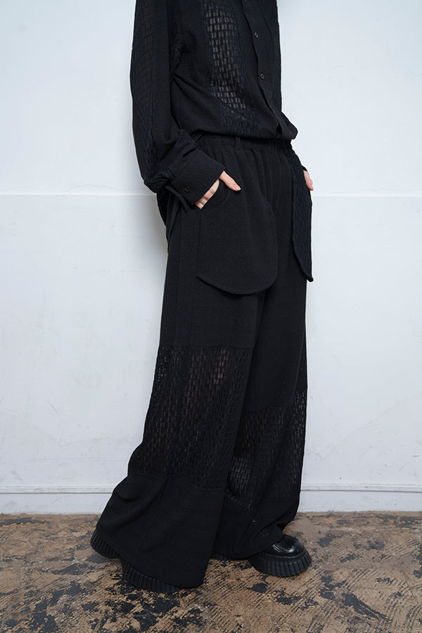 【Nora Lily】 Sheer Wide Pants(UNISEX)-BLACK-224160044-19