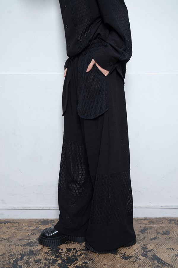 【Nora Lily】 Sheer Wide Pants(UNISEX)-BLACK-224160044-19